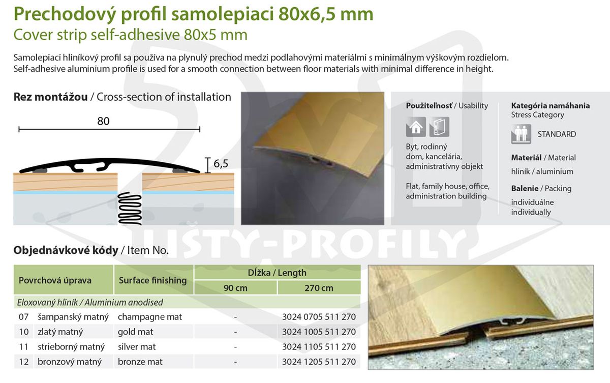 Technický výkres Eurofinal 80x6,5 mm | Prechodový profil samolepiaci