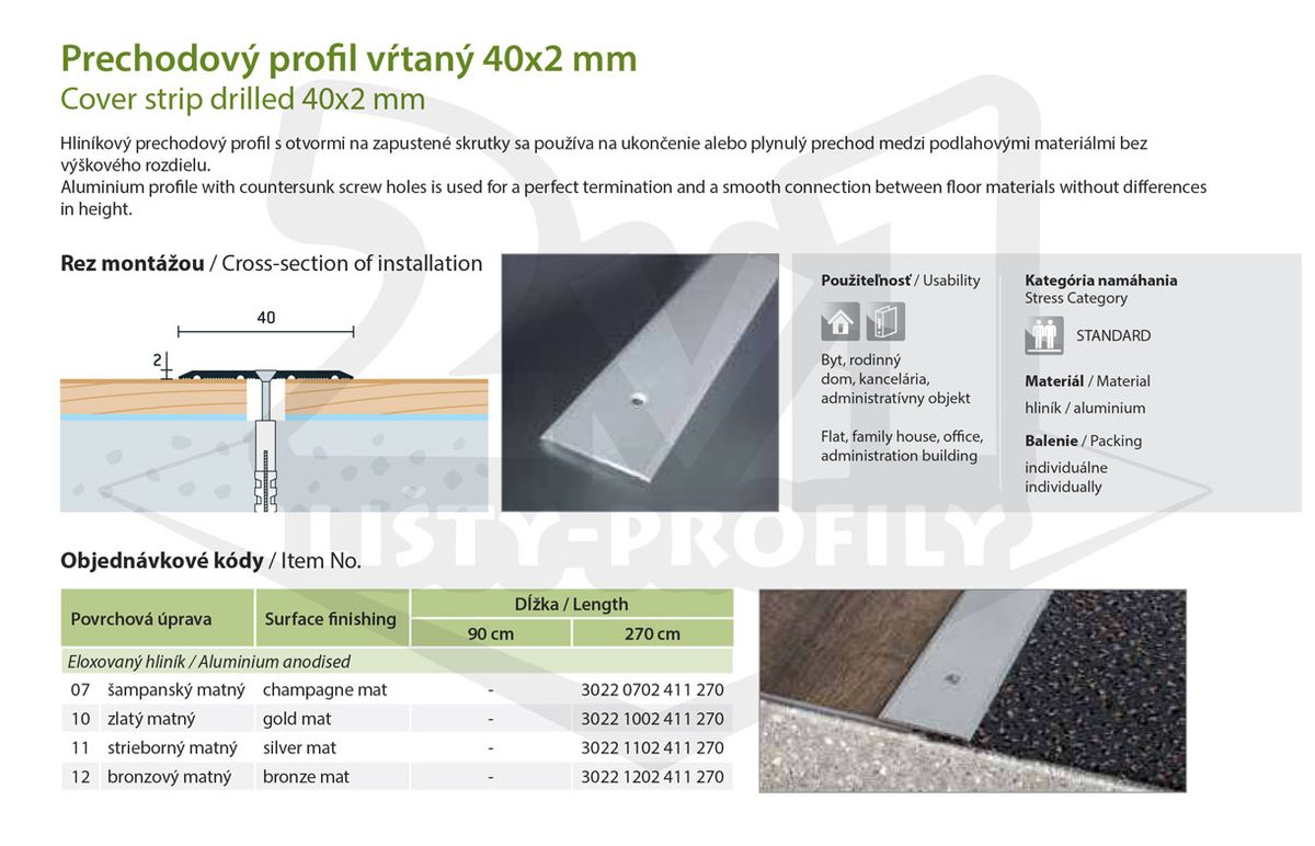 Technický výkres Eurofinal 40x2 mm | Prechodový profil vŕtaný