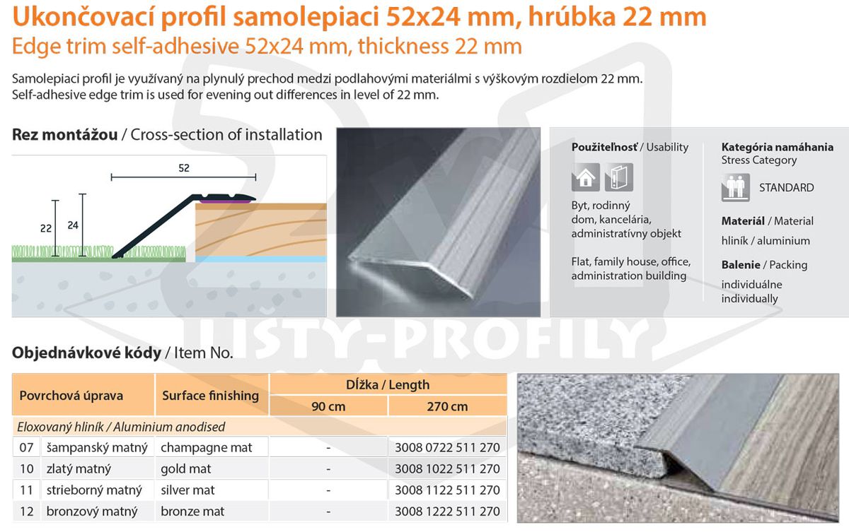 Technický výkres Eurofinal 52x24x22 mm | Ukončovací profil samolepiaci