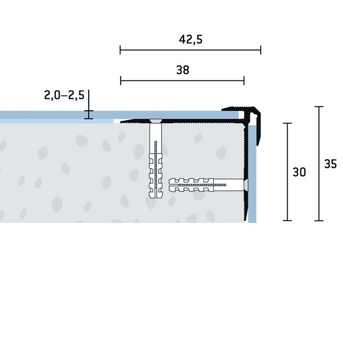 Eurofinal 42,5x35x2-2,5 mm | Schodový profil vŕtaný