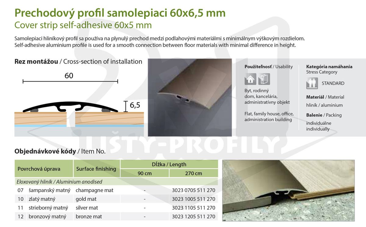 Technický výkres Eurofinal 60x6,5 mm | Prechodový profil samolepiaci