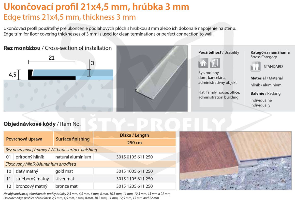 Technický výkres Eurofinal 21x4,5x3 mm | Ukončovací profil