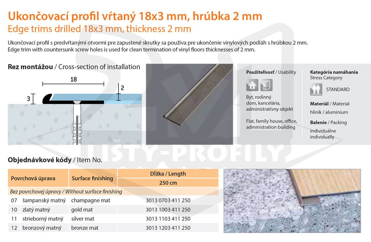 Technický výkres Eurofinal 18x3x2 mm | Ukončovací profil vŕtaný