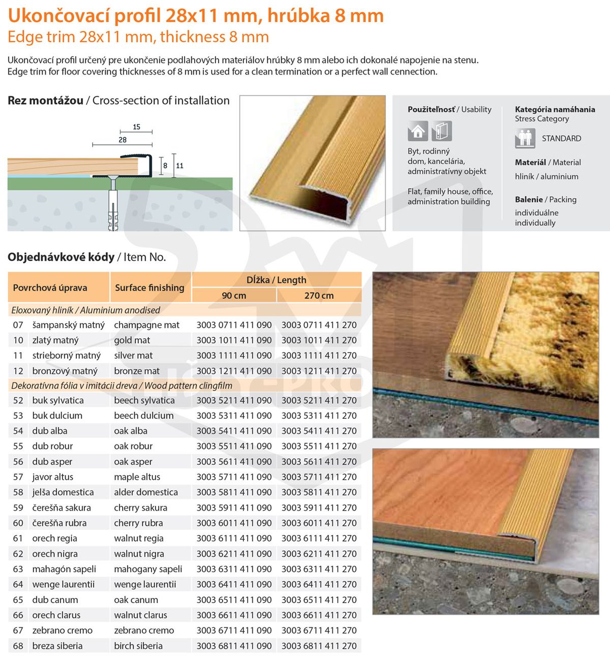 Technický výkres Eurofinal 28x11x8 mm | Ukončovací profil vŕtaný